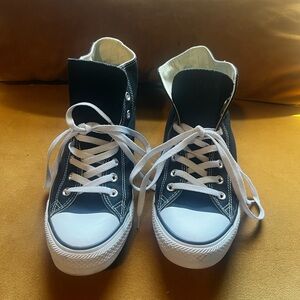 Converse Mens Black and White High-Top Canvas Sneakers